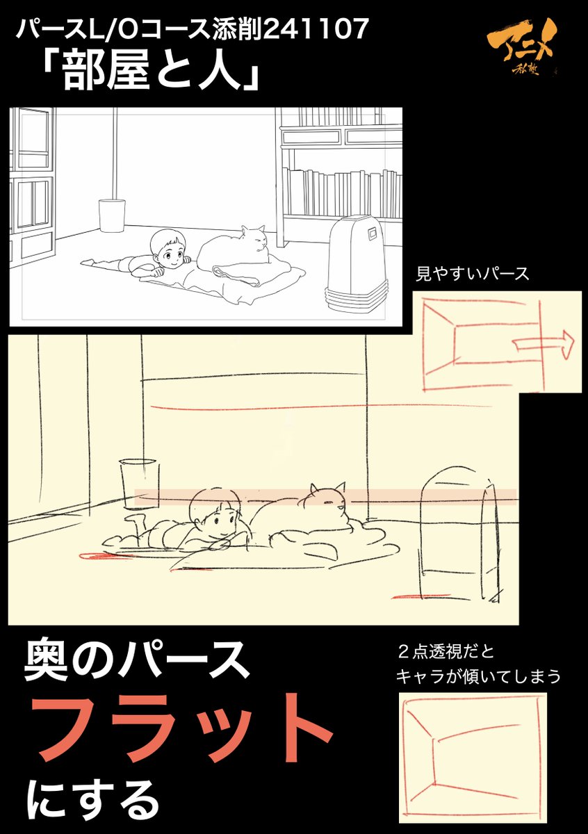 パースL/Oコース添削241107「部屋と人」
●奥のパースフラットにする 