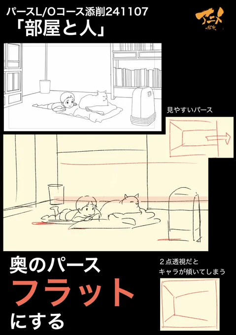 パースL/Oコース添削241107「部屋と人」
●奥のパースフラットにする 