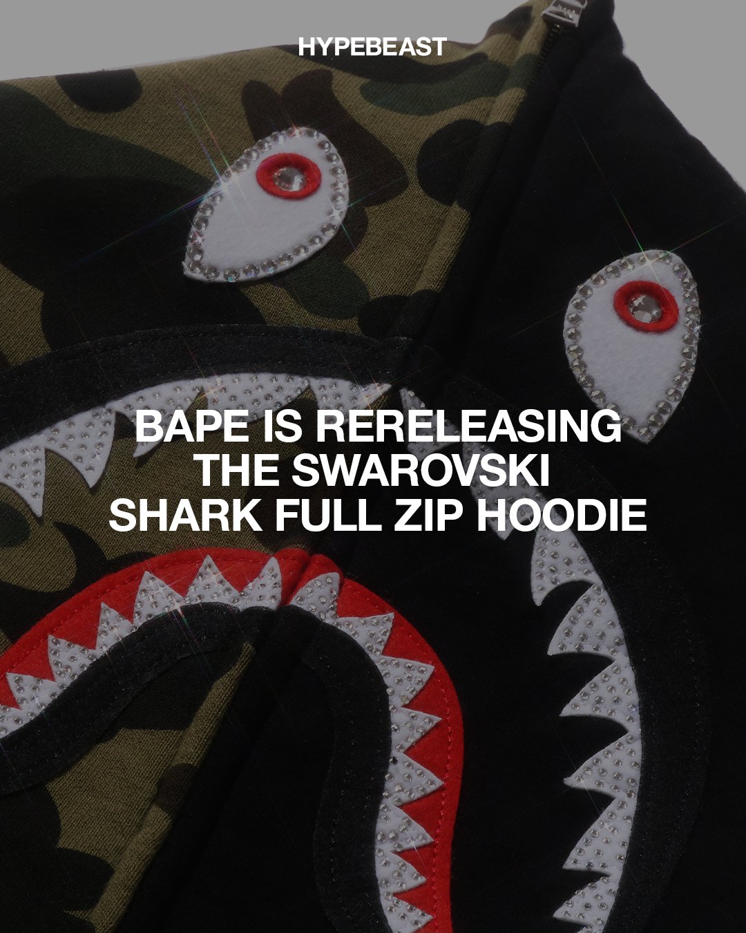 HYPEBEAST on X To celebrate 20 years of the SHARK FULL ZIP HOODIE BAPE is reissuing the iconic Swarovski version originally released for their 10th anniversary. https t lzSqtUnCLy X