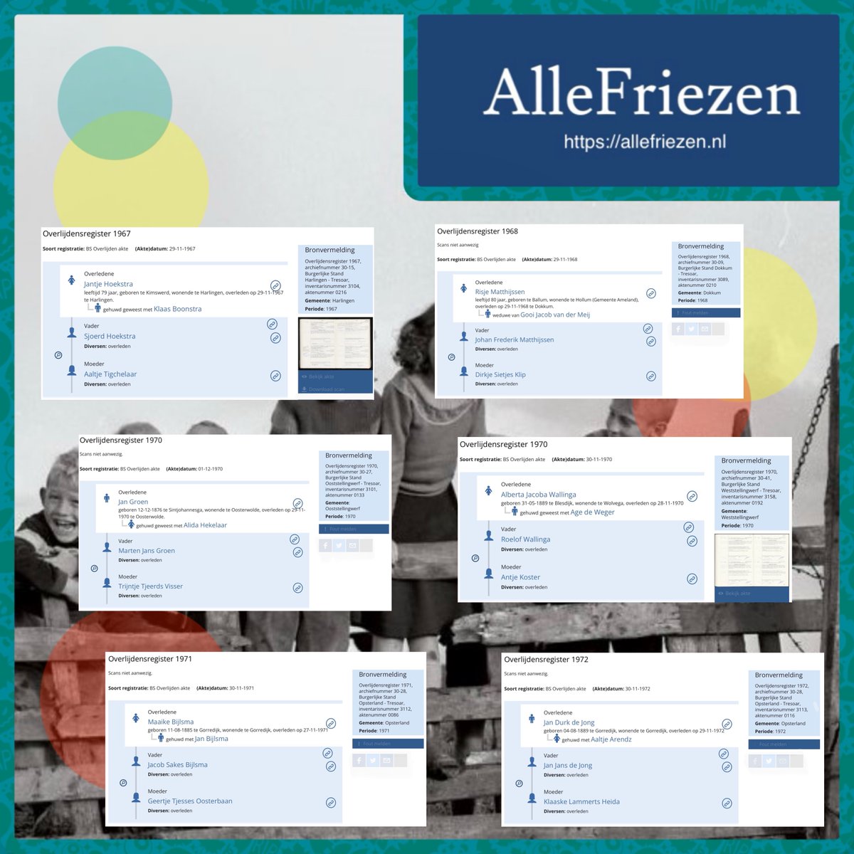 Deze week toegevoegd op AlleFriezen.nl de overlijdensregisters van Harlingen 1967, Dokkum 1968, Ooststellingwerf 1970, Weststellingwerf 1970 en Opsterland 1971-1972. #stamboomonderzoek #genealogie