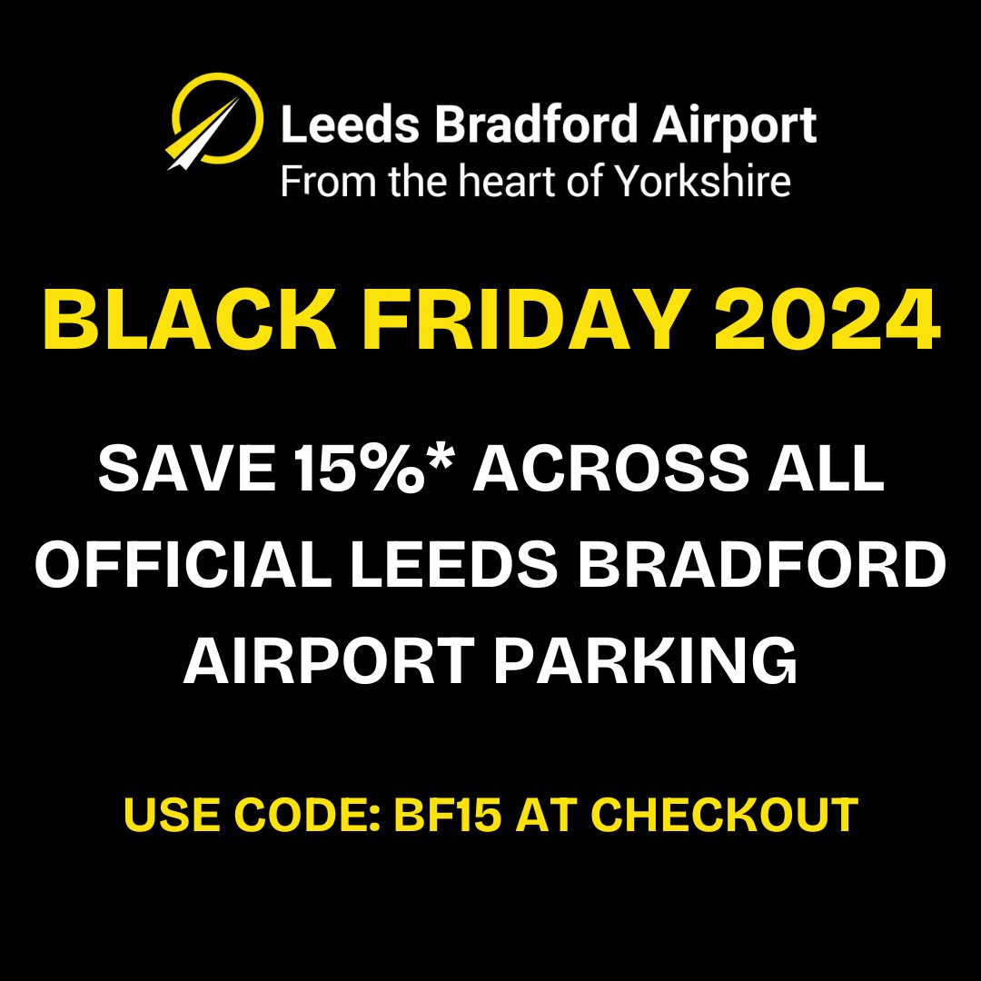 🚨 BLACK FRIDAY SAVINGS! 🚨
Save 15% across all Official Leeds Bradford Airport Parking booked for arrival dates up to 31st March 2025.

Use code BF15 at checkout to save yourself some money!

T&amp;C apply: leedsbradfordairport.co.uk/black-friday-2…

#LBA #BlackFriday