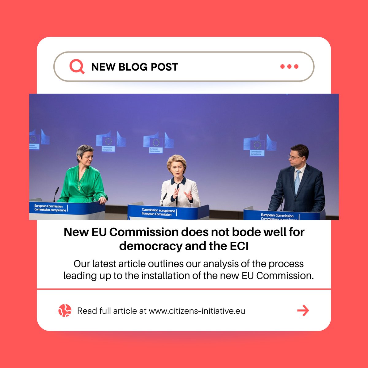 ECIReform's tweet photo. 🔍 Democracy on the Line?  

As the new EU Commission is starting its term on 1 December, questions arise about its commitment to democracy and the ECI.    

🔗 Read our analysis of the appointment process: https://t.co/xEdSU5L9fe  

#ECI #EUCommission #DemocracyInAction https://t.co/o0NZAWszVD