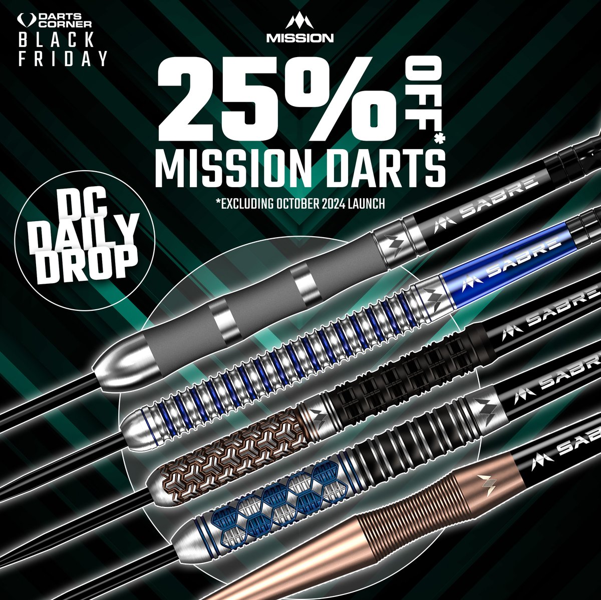 🚨 𝗗𝗖 𝗗𝗔𝗜𝗟𝗬 𝗗𝗥𝗢𝗣: 𝟮𝟱% 𝗢𝗙𝗙 𝗠𝗜𝗦𝗦𝗜𝗢𝗡 𝗗𝗔𝗥𝗧𝗦! 🤯🔥
dartscorner.co.uk/collections/bl…

Black Friday is HERE – and we’re starting with a bang! For 24 hours only, get 25% OFF <a href="/MissionDarts/">Mission Darts</a> *!

*𝘌𝘹𝘤𝘭𝘶𝘥𝘦𝘴  𝘖𝘤𝘵𝘰𝘣𝘦𝘳 2024 𝘓𝘢𝘶𝘯𝘤𝘩 𝘥𝘢𝘳𝘵𝘴 #BlackFriday