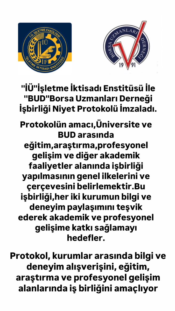 ''İÜ''İşletme İktisadı Enstitüsü İle ''BUD''Borsa Uzmanları Derneği İşbirliği Niyet Protokolü İmzaladı.