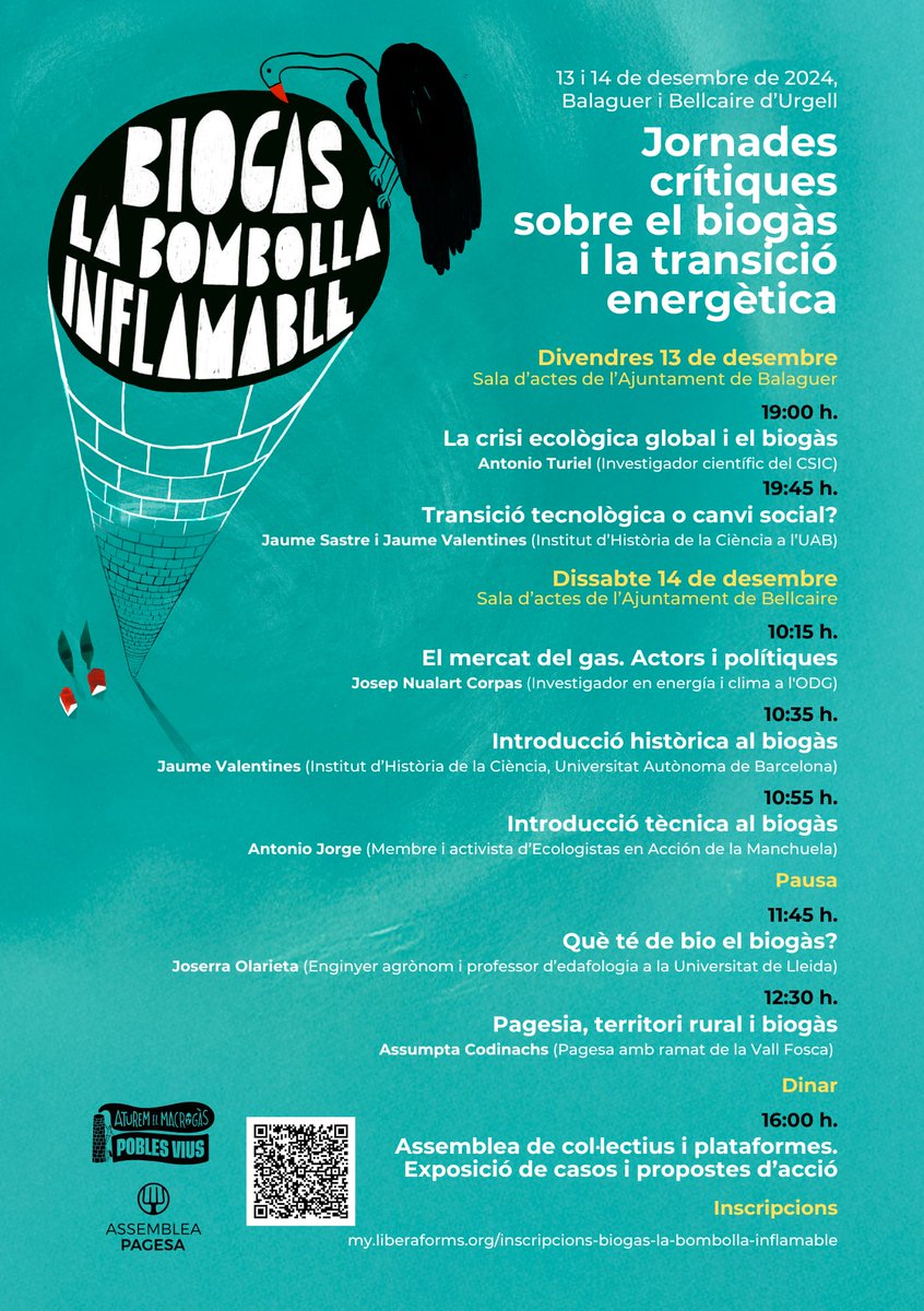 INSCRIPCIONS OBERTES! Programa definitiu de les jornades 'Biogàs, la bombolla inflamable:  my.liberaforms.org/inscripcions-b…