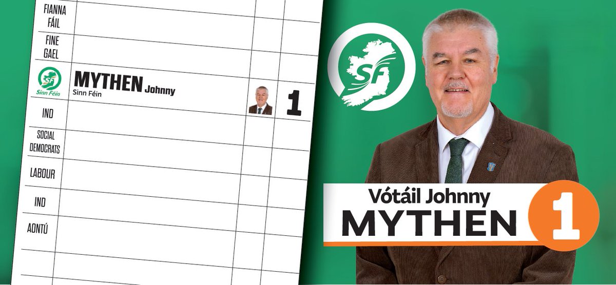 Remember when you go to the polling station today you can vote to change the Government 🗳️

Vote Johnny Mythen Number 1 ✅

This is the day you can make history 🇮🇪 Sinn Féin Abú