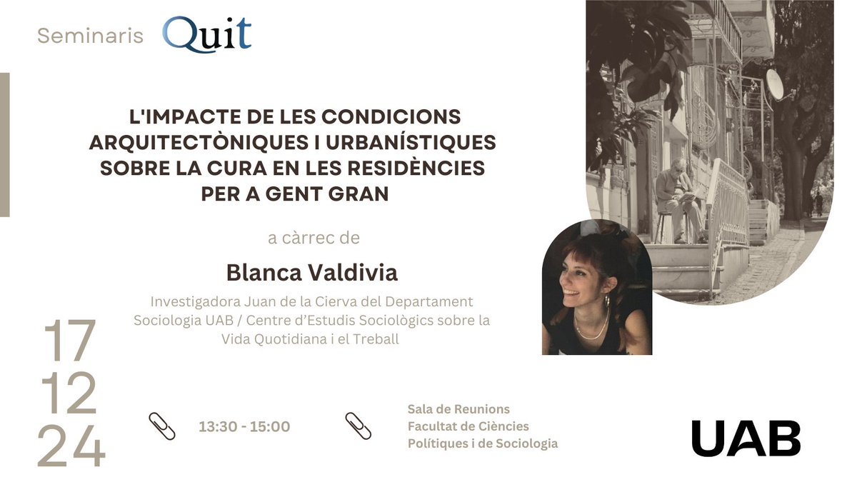 🟠Última sessió dels #SeminarisQUIT abans d'acabar l'any a càrrec de Blanca Valdívia, investigadora Juan de la Cierva del QUIT i del <a href="/CollectiuPunt6/">Punt 6</a> 

📅 17/12/24
🕜 13:30h
📍 Sala de Reunions Facultat CCPP i Sociologia

Us esperem!