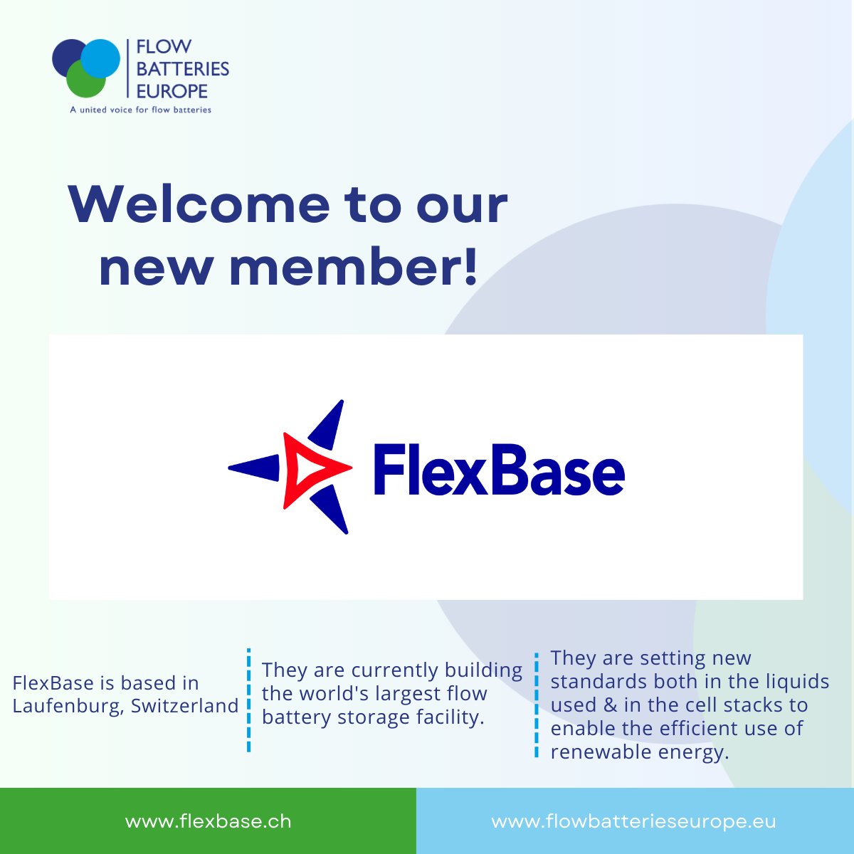 Flow Batteries Europe (@flowbatterieseu) on Twitter photo Welcome to our new member <a href="/flexbase_group/">FlexBase Group</a>
FlexBase is based in Laufenburg, Switzerland and are currently building the world's largest flow battery storage facility on an area of over 20,000 square meters. Welcome to our new member <a href="/flexbase_group/">FlexBase Group</a>
FlexBase is based in Laufenburg, Switzerland and are currently building the world's largest flow battery storage facility on an area of over 20,000 square meters.