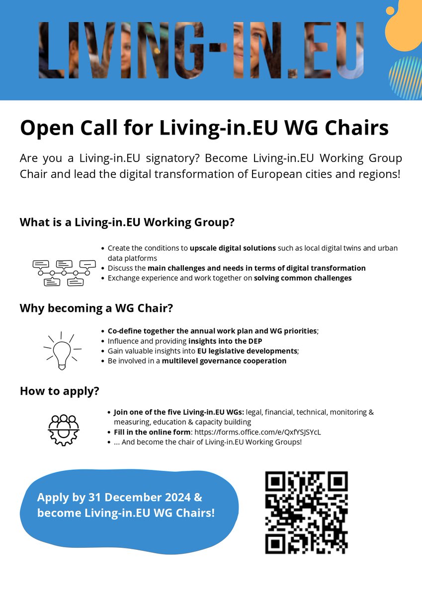 Are you part of the #LivinginEU movement or an #ENoLL member eager to shape a more digital Europe? 🌍🤝

The Living-in.EU Education and Capacity Building Working Group is looking for new chairs!

Ready to take the lead? Discover more here: tinyurl.com/58snmfnk