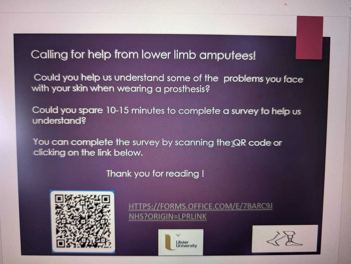 Are you a lower limb amputee using a prosthesis ? If so we want to hear from you !
Please follow the link below or scan the QR code to find our survey.
forms.office.com/e/7Barc9jnhs