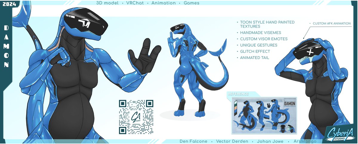 Commission for <a href="/Damon3D/">Damon 18+</a>. Sharky synth avatar for the VRchat with some fun expressions :)