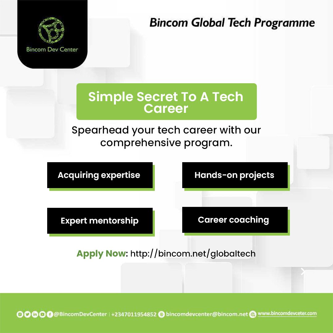 BincomDevcenter's tweet image. "Tech careers thrive on action. Take yours to the next level with hands-on learning and expert support."
"To begin your journey to a high-growth tech career today"
Apply now: bincom.net/globaltech"
#TechProgram #TechEducation #SkillUp #CareerDevelopment #DigitalSkills