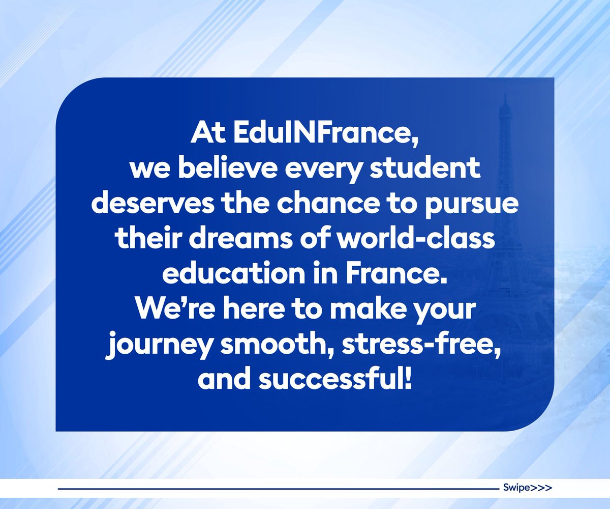 EduINFrance's tweet photo. With EduINFrance, you’ll enjoy a smooth transition to France without missing out on the comforts of home

Reach out today! Let’s help you achieve your dreams:

📩 Email: info@eduinfrance.com
📞 SMS/WhatsApp only: +234 916 725 2117
#StudyInFrance #EduINFrance #EducationConsultant https://t.co/d4RGftW2kP