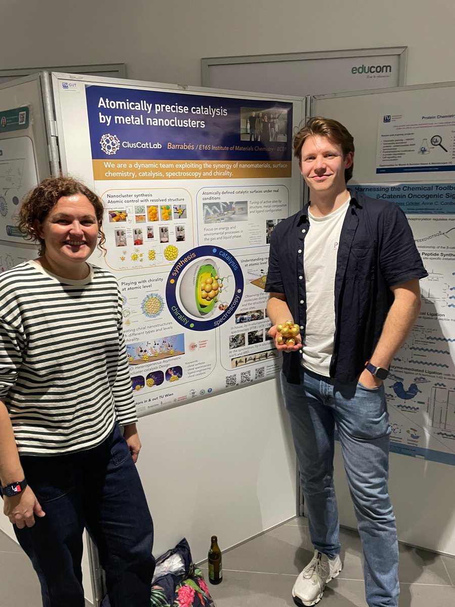 ClusCat_Lab's tweet photo. Lots of exciting questions, interest in what we do at the #ClusCatLab and lots of excitement about our "Mozart-gold #nanocluster". 🤭 All the students kept @NoeliaBarrabes  and Sebastian Mößlacher very busy yesterday. It was a fantastic evening full of future opportunities. ✨️ https://t.co/ZxX2cFIHQa