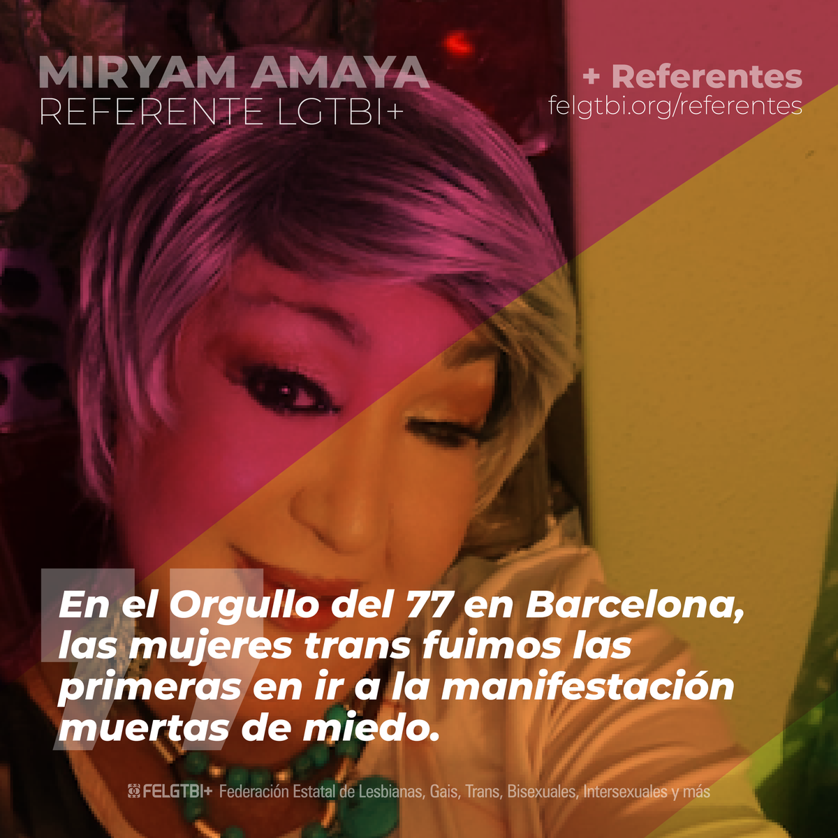 FELGTBI's tweet photo. Miryam Amaya es una mujer trans y gitana. Junto a sus compañeras, protagonizó la primera manifestación del Orgullo de España, en 1977. 

Su vida ha estado marcada por el arte y el activismo. 

Entrevista en https://t.co/uvt8akitSd https://t.co/Fqhm9JkeZU