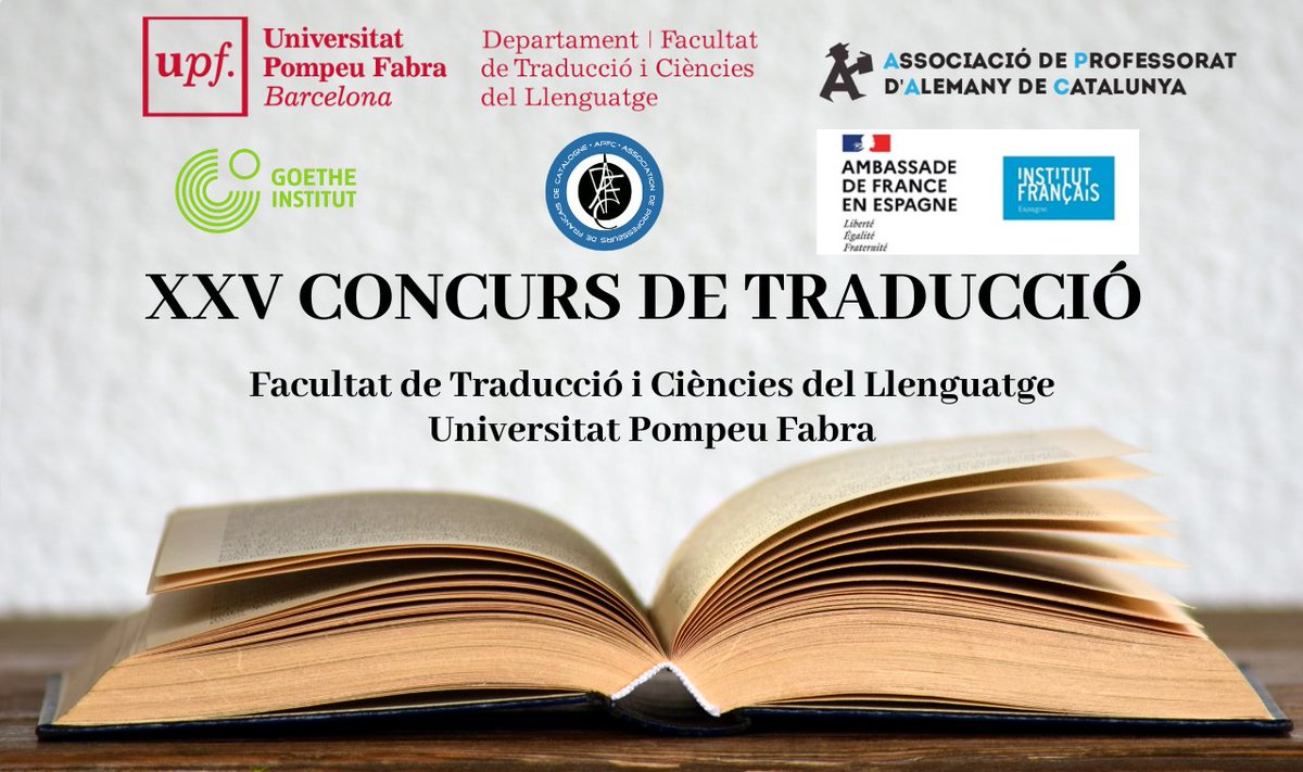 Traducció UPF (@traduccioupf) on Twitter photo #ConcursTraduccióUPF
📢XXV edició del #ConcursTraducció de la Facultat de
<a href="/TraduccioUPF/">Traducció UPF</a> ‼️
Adreçat a estudiants de tercer i quart d'#ESO i de #Batxillerat.
✏️ upf.edu/web/traduccio/…
⏳ fins al dia 17 de gener del 2025
#traducció #bachillerato
#JoTrioUPF
<a href="/UPFBarcelona/">UPF Barcelona</a> #ConcursTraduccióUPF
📢XXV edició del #ConcursTraducció de la Facultat de
<a href="/TraduccioUPF/">Traducció UPF</a> ‼️
Adreçat a estudiants de tercer i quart d'#ESO i de #Batxillerat.
✏️ upf.edu/web/traduccio/…
⏳ fins al dia 17 de gener del 2025
#traducció #bachillerato
#JoTrioUPF
<a href="/UPFBarcelona/">UPF Barcelona</a>