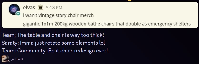 VintageStory_'s tweet image. Here is the real reason behind chair'n table rework: 😊 #vintagestory #voxelart #voxel #sandbox #survivalgames #pixelart