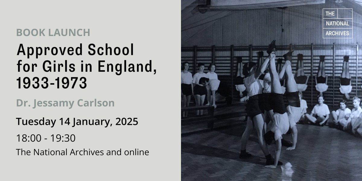 The National Archives Research (@uknatarcres) on Twitter photo Join us on for the launch of <a href="/jessamycarlson/">Dr. Jessamy Carlson</a>'s monograph ‘Approved School for Girls in England, 1933-1973’.
📅When: Tues 14 Jan (18:00 - 19:30)
🗺️Where: The National Archives & online
🎟️To register: jcarlsonbooklaunch.eventbrite.co.uk Join us on for the launch of <a href="/jessamycarlson/">Dr. Jessamy Carlson</a>'s monograph ‘Approved School for Girls in England, 1933-1973’.
📅When: Tues 14 Jan (18:00 - 19:30)
🗺️Where: The National Archives & online
🎟️To register: jcarlsonbooklaunch.eventbrite.co.uk