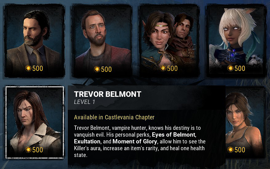 they'll let anyone in dead by daylight these days what do you mean nicholas cage and lara croft unhooked y'shtola with dnd elves fdkguhkdfjgh 😭😭😭