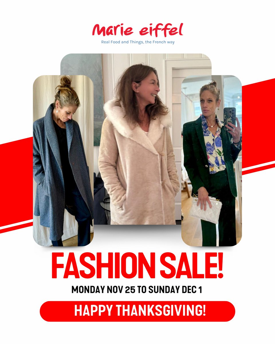 marieeiffel's tweet image. Grateful hearts and gorgeous style.
Celebrate Thanksgiving week with Marie Eiffel Fashion Sales:
📅 Nov 25 to Dec 1
Treat yourself—you deserve it! 💛
#MarieEiffel #ThanksgivingVibes #HolidayStyle #ShopTheSeason #FashionLovers