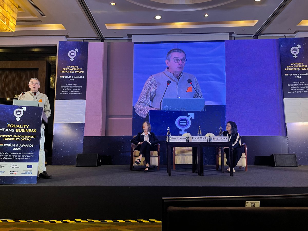 unwomenindia's tweet image. .@EU_in_India Minister Counsellor Franck Viault: "Our work in India embraces its vast diversity across states. The WEPs Forum is valuable to learn from pvt sector actors addressing restrictive gender norms&amp;amp;low workforce participation of women." #WEPsIndiaAwards #WorkplaceEquality