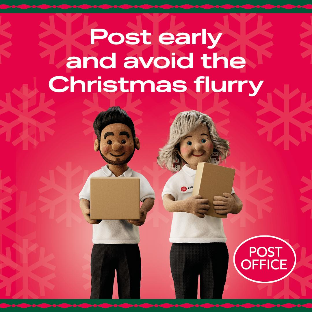 Avoid the Christmas rush by posting early this year! 

With delivery options like guaranteed next-day delivery and signatures upon arrival, your gifts will get to their special destination on time! 📦✨

#PostOffice #MasteringChristmas