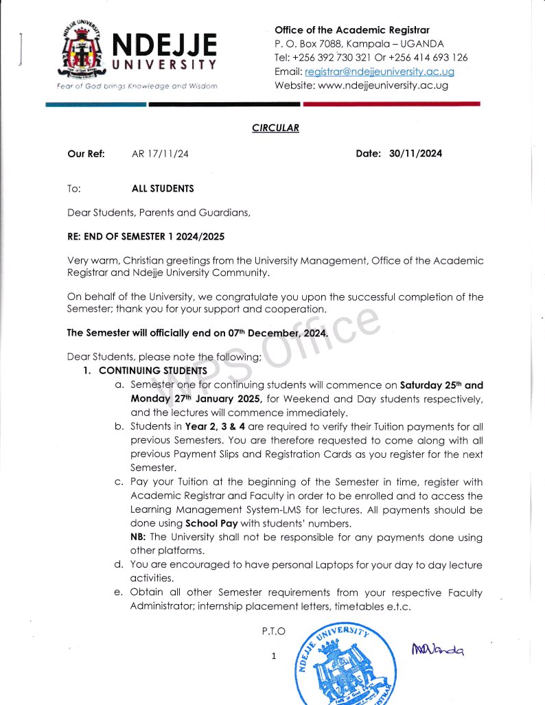 NdejjeUnive's tweet photo. As the Semester Is soon Coming to an End. The office of the Academic Registrar Wishes to inform everyone : https://t.co/0TgF3JMOHR