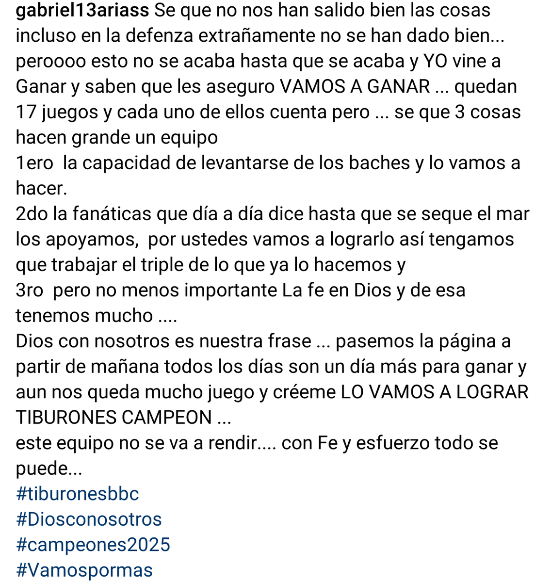 RobyK7ng's tweet photo. Ellos mismos entraron en ese bache y ellos pueden salir.

Gabriel Arias publicó esto en su cuenta de Instagram. Alguien que en la derrota da la cara siempre contará con el con el apoyo 👇🏽

#Re7pect #Tiburones #LVBP https://t.co/FQoqXFeYSO