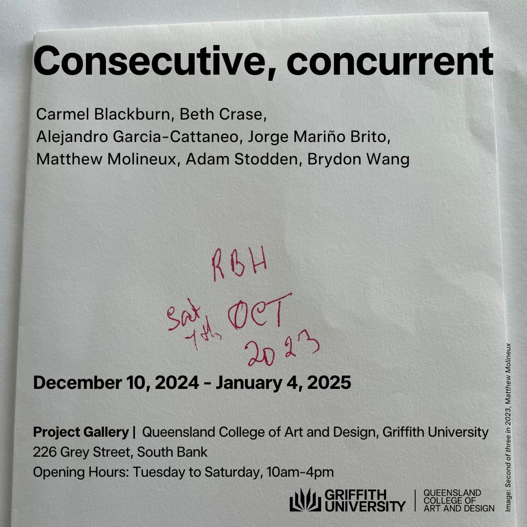 Matthew Molineux (@mmolineux) on Twitter photo Folks in Brisbane, make some time to see my piece - and lots of others - in the exhibition Consecutive, concurrent <a href="/Griffith_Uni/">Griffith University</a> Dec 10 to Jan 4 Folks in Brisbane, make some time to see my piece - and lots of others - in the exhibition Consecutive, concurrent <a href="/Griffith_Uni/">Griffith University</a> Dec 10 to Jan 4