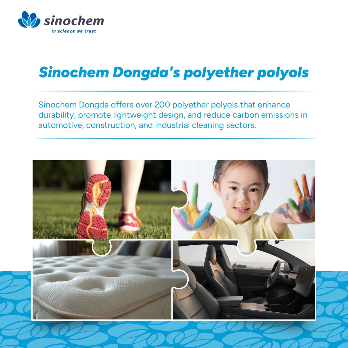 SinochemNews's tweet photo. #GoodProductsinSinochem
Sinochem Dongda offers a wide range of over 200 polyether polyols that can improve product durability, support lightweight design, and reduce carbon emissions across industries such as automotive and rail transportation, construction materials, and industrial cleaning.🥳