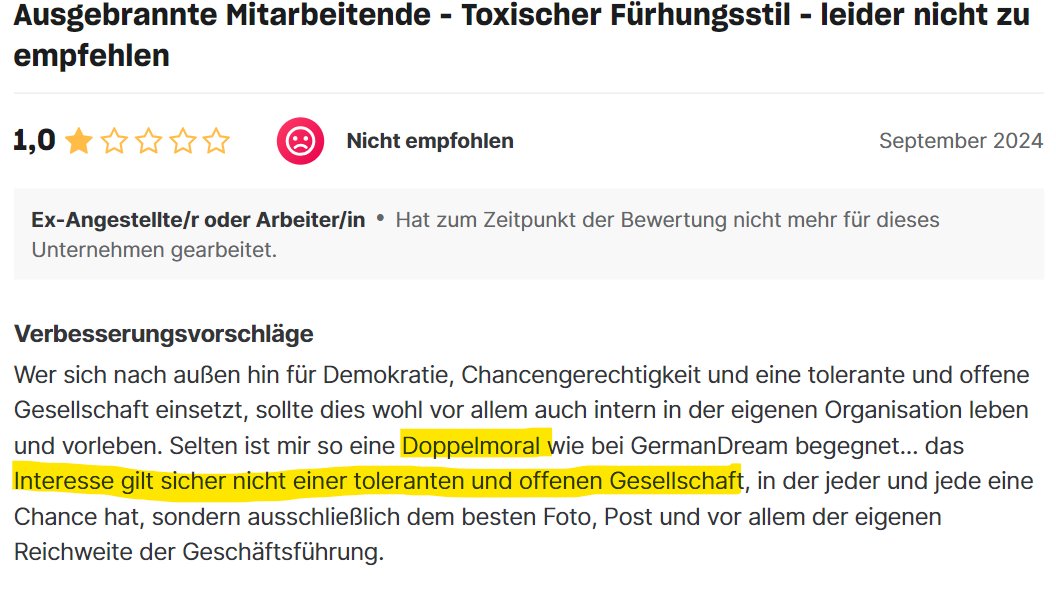 Farlouni's tweet photo. Die Kununu-Bewertung der Düzen Tekkal NGO #GermanDream zeigt, dass dies eher ein #GermanNightmare-Arbeitgeber ist. Auch bei Hawar Help wird die Geschäftsführung hart kritisiert. Die negativen Bewertungen sind sehr konsistent und zeichnen ein klares Bild. https://t.co/jd7TRA30fL