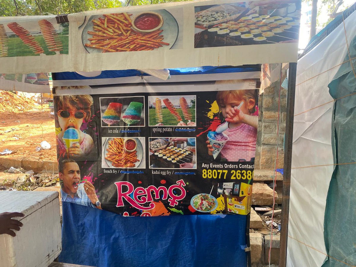 aheesh's tweet photo. American soft power : Jason Momoa (@PrideOfGypsiesJ ) endorsing a tattoo stall, and Barack Obama (@BarackObama) recommending a shaved ice stall at #KadalekaiParishe, Bangalore's groundnut harvest festival celebrated in Basavanagudi since 16th Century 🌍" https://t.co/x3dCl8ewFM