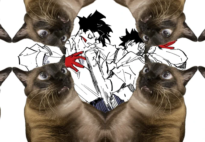 オリジナル漫画のキャラクターたちの落書き。猫なしはブルースカイにて。 