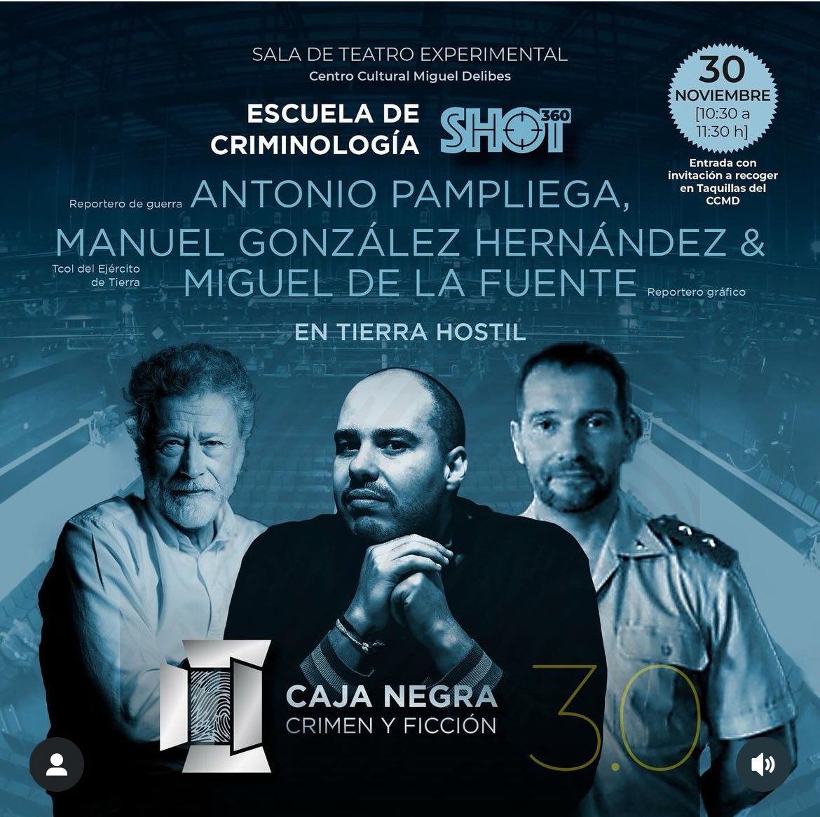 Pues si!! 

“EN TIERRA HOSTIL”

En la caja negra, <a href="/lacajanegracyf/">La Caja Negra | Crimen y Ficción</a>  en Valladolid este fin de semana 
Mañana 30 de Noviembre con <a href="/APampliega/">Antonio Pampliega</a> y #ManuelGonzalezHernandez
Y todo con la moderación de <a href="/elenagcedillo/">Elena Garcia Cedillo</a> 

instagram.com/p/DBQzDL9iiLL/…