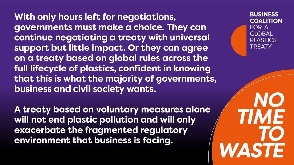 Just hours to go at Global Plastics Treaty negotiations in Busan, Korea. So many businesses &amp; Govts want - and need - a high ambition treaty to end plastics pollution and set global rules. At <a href="/WRAP_NGO/">WRAP</a> we run voluntary agreements. They have a role but are not enough.