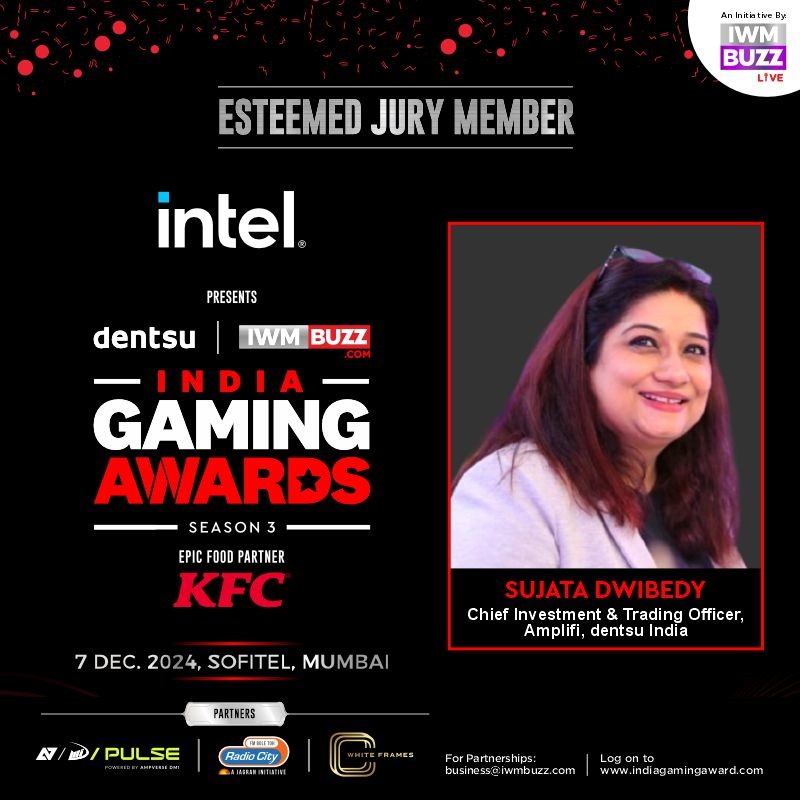 Welcoming Sujata Dwibedy <a href="/9Sujata/">Sujata Dwibedy</a> As Esteemed Jury Member At <a href="/DentsuIN/">dentsu international india 🇮🇳</a>-IWMBuzz India Gaming Awards Season 3, India's Biggest Gaming Awards Entertainment Night

Title Partner: <a href="/IntelIndia/">Intel India</a>

Epic Food Partner: <a href="/KFC_India/">KFC India</a>

Partners: Ampverse DMI Pulse | <a href="/radiocityindia/">Radio City</a> | #WhiteFrames