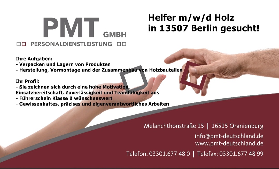 Hallo wir suchen #helferholz #helfer #holz in #berlin

Schickt uns eure #bewerbung an
bewerbung@pmt-deutschland.de 

#pmt #pmt_personal #pmtgmbh #potsdam
#jobs #jobsuche #jobsohv #jobsoberhavel
#berlin #jobs #jobsuche #berlinjobs #jobsinberlin #jobangebot #job