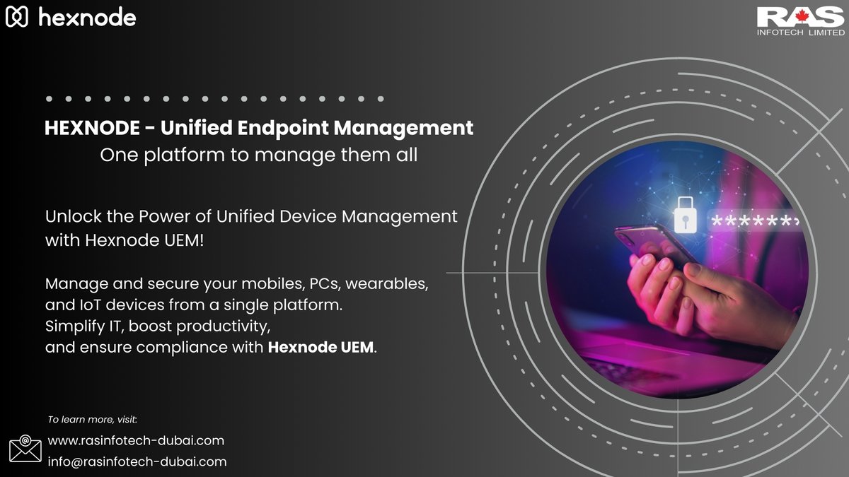 RasInfotechDxb's tweet image. Tired of Managing Multiple Devices? 
Hexnode UEM is the solution. Discover the Future of Endpoint Management. 

#UnifiedEndpointManagement #Hexnode #RASInfotech #UEM
