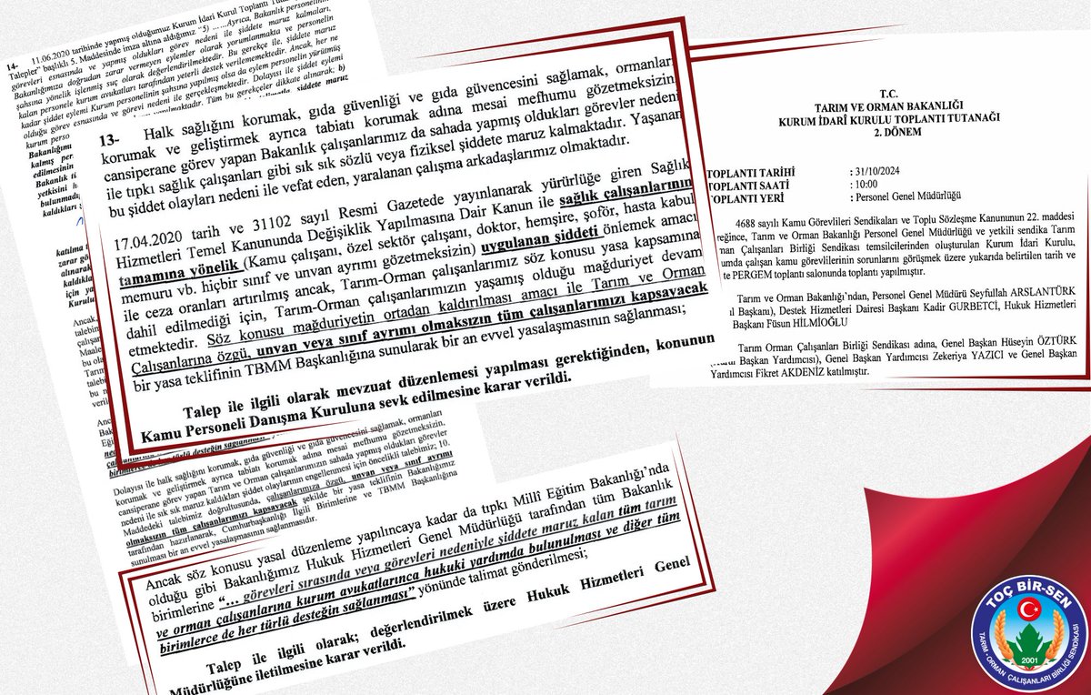 Zonguldak’ta su ürünleri denetiminde fiziki ve sözlü saldırıya uğrayan su ürünleri mühendisine geçmiş olsun dileklerimizi iletiyoruz.

Tarım-Orman Çalışanlarına yönelik neredeyse her gün yaşanan ve sayısı her geçen gün artarak devam eden şiddet olaylarının önlenmesi amacıyla⤵️