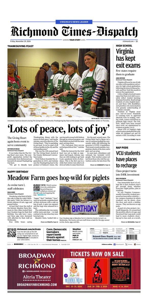 A look at Friday's Richmond Times-Dispatch. Become a subscriber now at richmond.com/members.