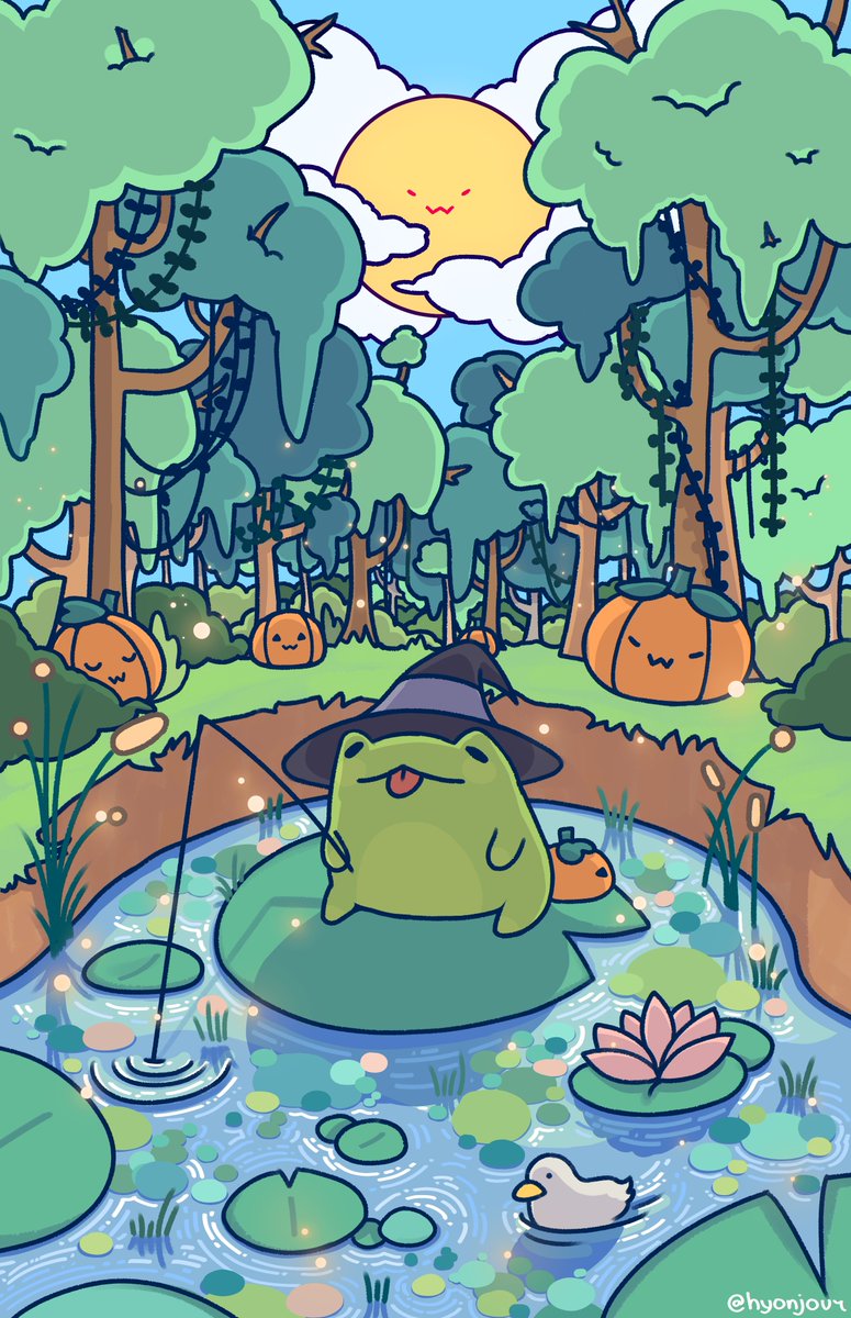 hyonjour's tweet photo. froggy wallpaper art commission 🐸🎣✨

#digitalart #wallpaper #art #commissions https://t.co/xLekaW4BLB