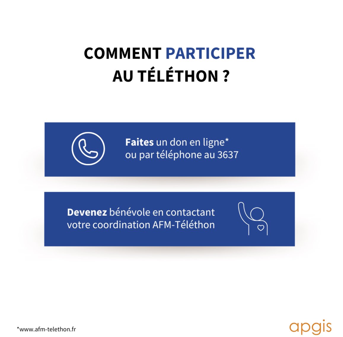 Depuis 1987, le Téléthon incarne l'espoir pour des milliers de personnes touchées par des maladies génétiques rares, en soutenant la recherche et l'amélioration de leur qualité de vie grâce à la solidarité et la générosité.

#Téléthon #Apgis