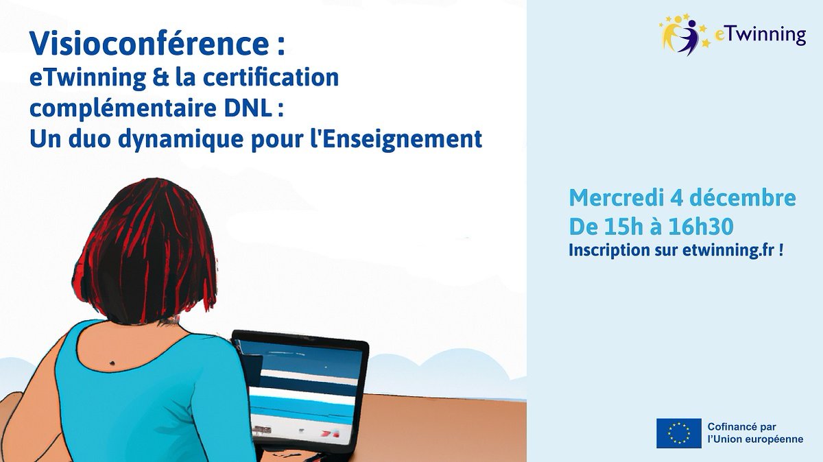 éduscol (@eduscol) on Twitter photo Comment le duo #eTwinning et certification complémentaire DNL peut dynamiser votre approche pédagogique ?
Professeurs du 1er ou du 2nd degré, inscrits ou non à eTwinning, <a href="/eTwinningFrance/">eTwinning France</a> vous propose une visioconférence mercredi 4 décembre
➡ etwinning.fr/actualites-nat… Comment le duo #eTwinning et certification complémentaire DNL peut dynamiser votre approche pédagogique ?
Professeurs du 1er ou du 2nd degré, inscrits ou non à eTwinning, <a href="/eTwinningFrance/">eTwinning France</a> vous propose une visioconférence mercredi 4 décembre
➡ etwinning.fr/actualites-nat…