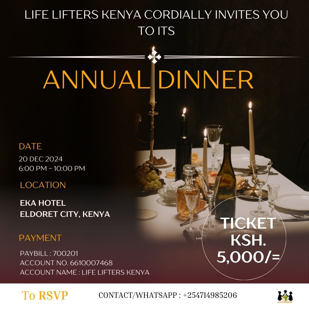 Come dine with us! Join us this December for our annual dinner. Come and let’s celebrate together the milestones we have made in educating and empowering rural girls.

The dinner would be on the 20th of December from 6:00-10:00 pm at Eka Hotel in Eldoret Can’t wait to see you!