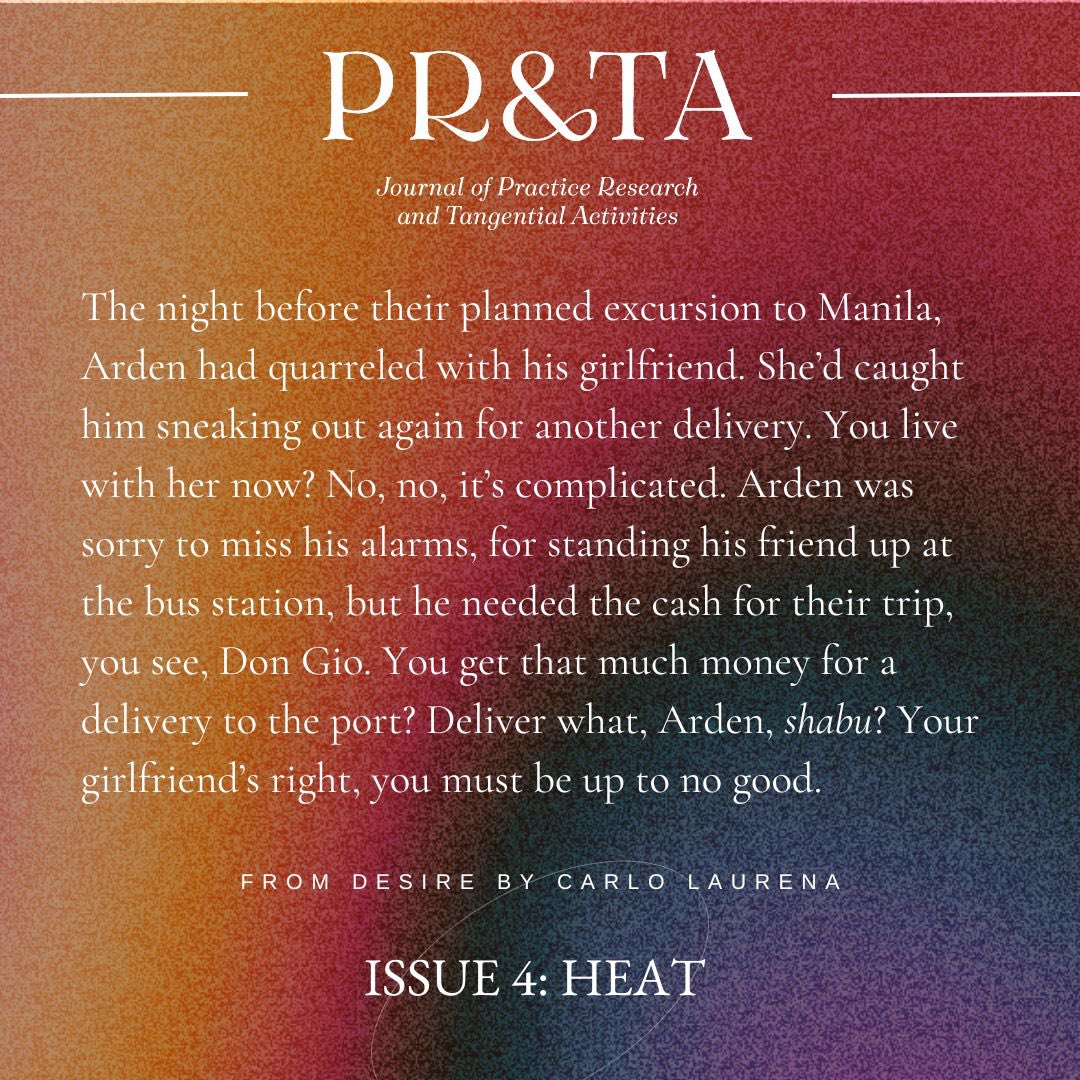 Carlo Laurena's gripping short story grapples with the axes of desire — beauty, gender, and power — but also laments the unequal conditions that create imbalances of power even in innocent friendships. Read "Desire" at pratajournal.com/desire