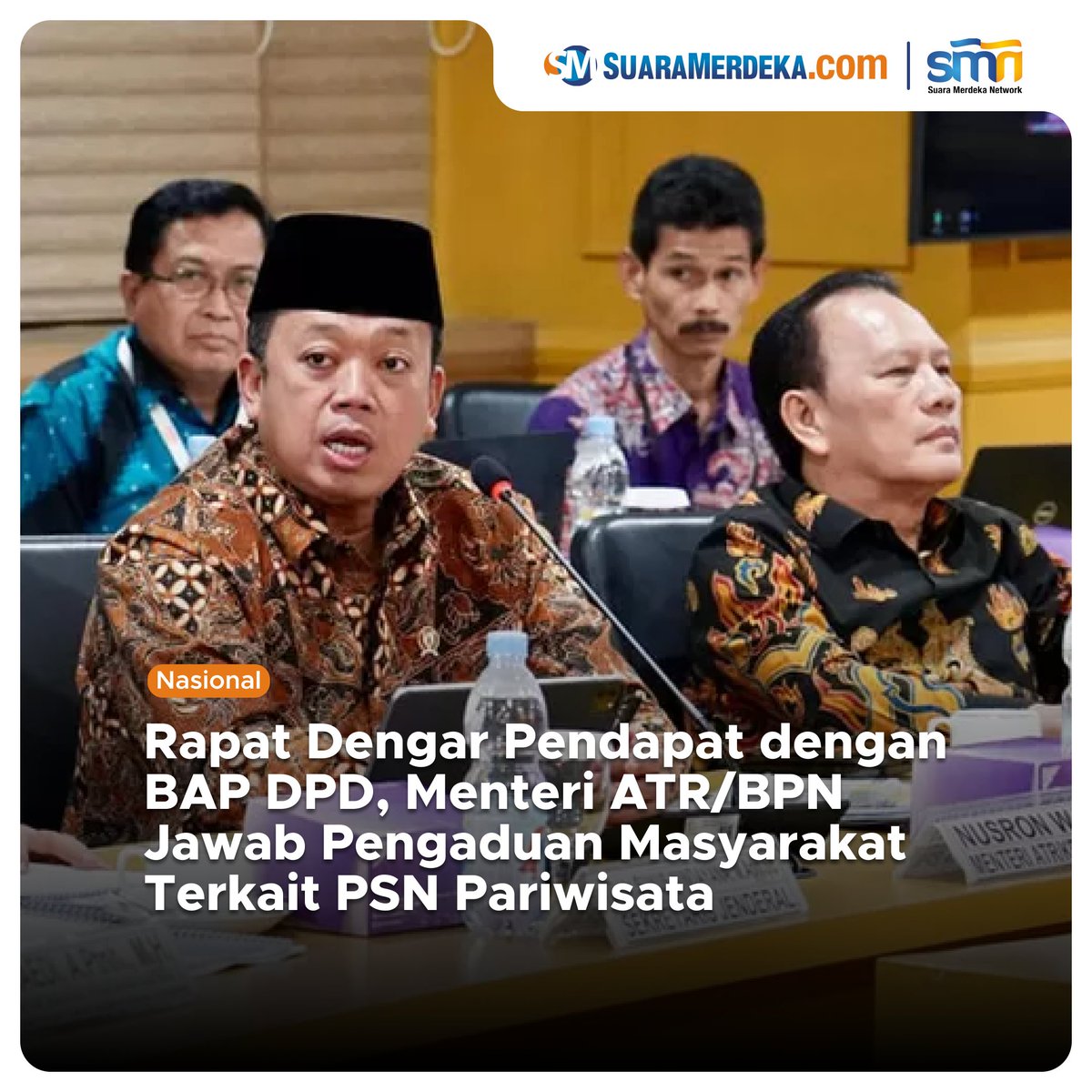 suaramerdeka's tweet photo. Menteri ATR/BPN Nusron Wahid mengikuti Rapat Dengar Pendapat (RDP) dengan BAP DPD RI di Gedung B DPD RI, Jakarta, Kamis (28/11/2024).
https://t.co/hcBNcgLdZG
#suaramerdeka #suaramerdekacom #bapdpd #menteriatrbpn #pengaduanmasyarakat #psn #pariwisata #nusronwahid #menteri https://t.co/4CGjj0KwCr