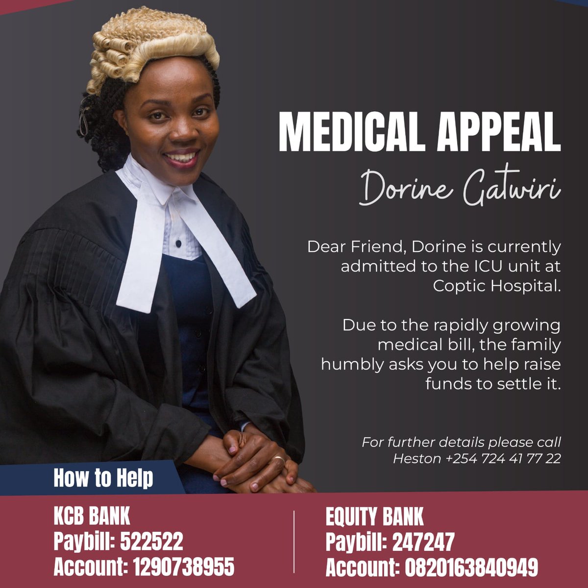 LSK_ABA's tweet photo. Medical appeal for Dorine Gatwiri Miriti, Advocate (P.105/16137/19) https://t.co/dN9fmdXEzI