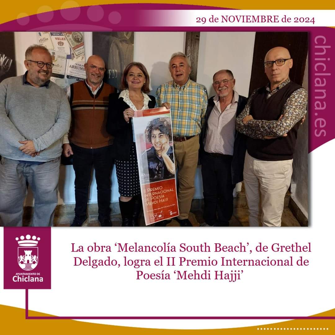 📖 La obra ‘Melancolía South Beach’, de Grethel Delgado, logra el II Premio de Poesía ‘Mehdi Hajji’ 

👉 93 obras se han presentado a este certamen organizado por la Fundación Vipren y la Agrupación Poetas de Ahora

📌 Toda la información aquí ⬇️
chiclana.es/noticias/detal…
