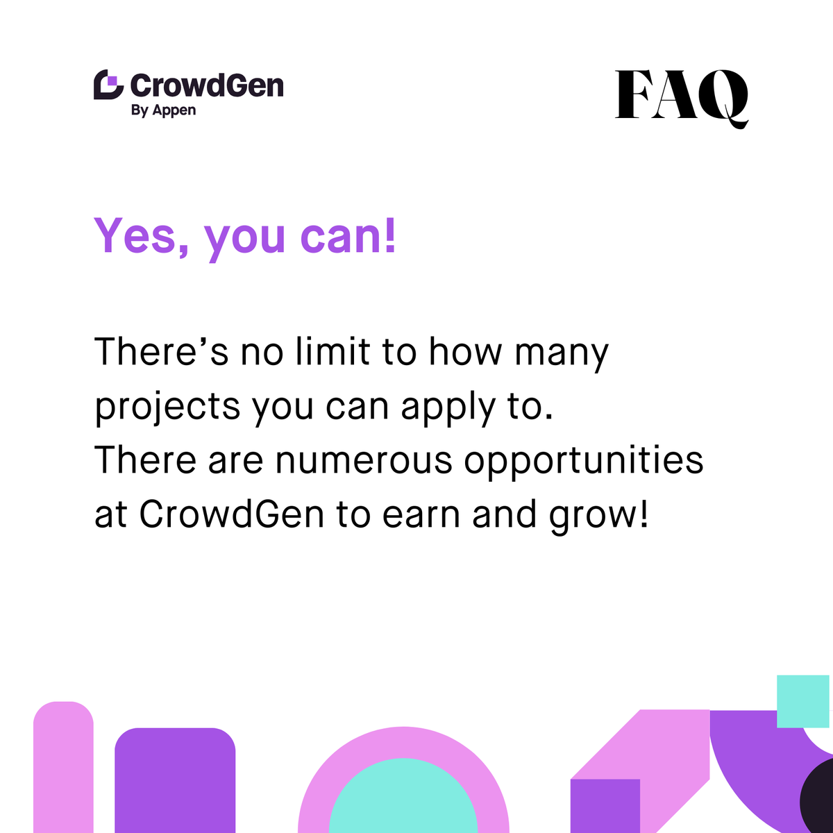 crowdgenbyappen's tweet photo. You can apply to multiple projects! 🙌

Submit applications as your schedule allows—plan your time wisely to make the most of your opportunities.

How many projects are you currently working on? 🧡

#CrowdGen #Appen #CrowdGenFAQ #AICommunity #WorkFromAnywhere https://t.co/oe2xyTxuX9
