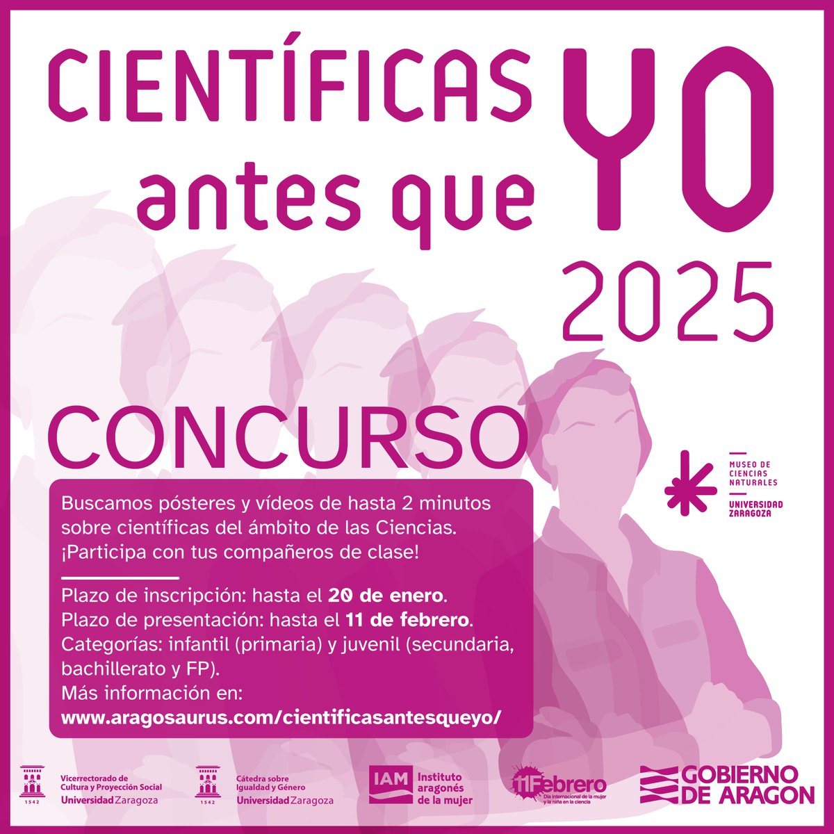 Vuelve el concurso "Científicas antes que yo" 👩🔬

Con motivo del #11F buscamos que el alumnado de centros educativos de toda España nos ayude a conocer la historia y logros de #científicas del mundo entero 🌍

¡Animaos y participad! Más información en: aragosaurus.com/cientificasant…